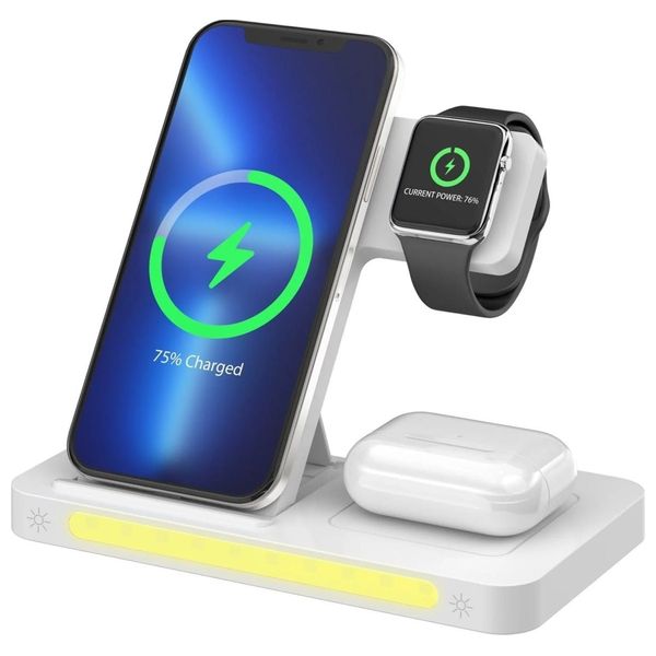 Remax RP-W60 Wireless Charger - 22W Power - 3-in-1 Charging Dock - For Phone, Watch, and Headphones - Qi Technology - White