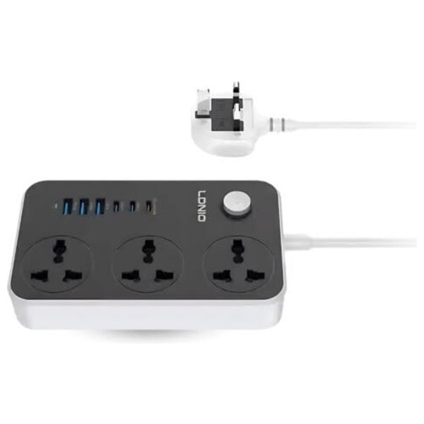  سلك توصيل كهربائي لدنيو - 3 مقابس - 6 منافذ USB - شحن سريع 20 واط - SC3604C - أسود 