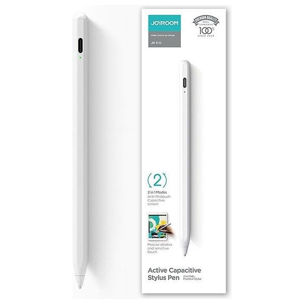  قلم ستايلس نشط من جوي روم - JR K12 - تصميم 2 في 1 مع رأس سيليكون  - متوافق مع أجهزة ايباد - ابيض 