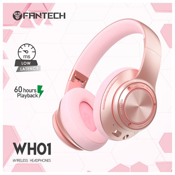  Fantech WH01 - Bluetooth Headphone On Ear - Pink 