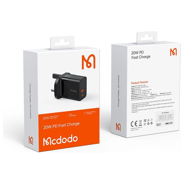 Mcdodo CH-130 -6921002613019 - Wall Charger  - USB-C TO USB - Black