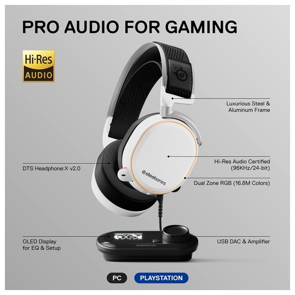  SteelSeries Arctis Pro + GameDAC  Over Ear Headphones - White 