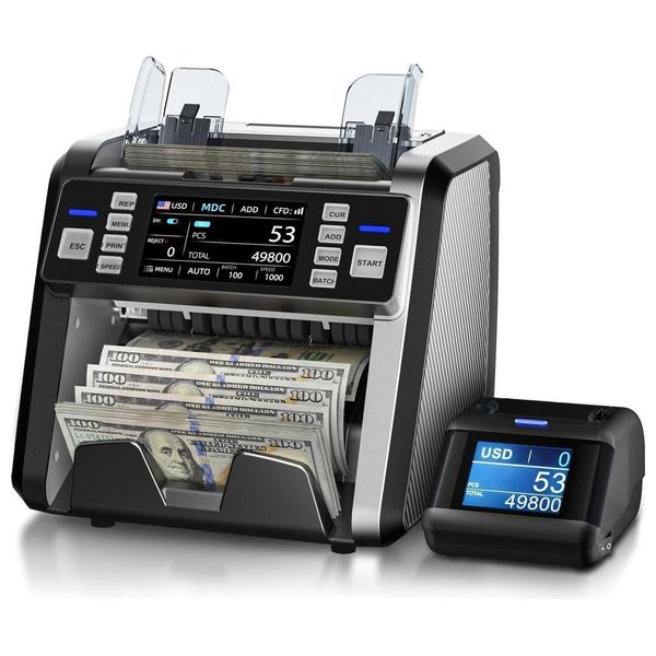  Icon Smart Money Counting Machine - with 58mm Thermal Receipt Printer - Built-in Counting Display - Black 