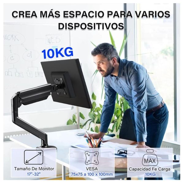 BR PS80 Hydraulic Monitor Arm - Supports 14 to 32-Inch Screens - 180° Rotation