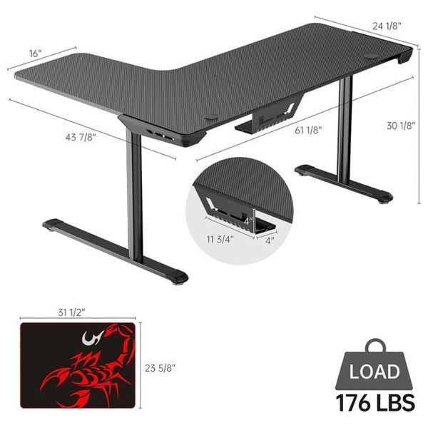EUREKA	L60RB V2 - Workstation Desk - Large mouse pad with red scorpion logo - Black