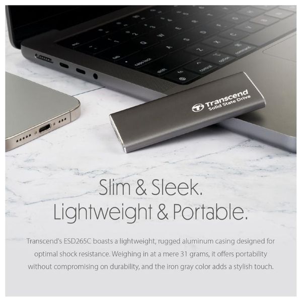  قرص SSD خارجي محمول ترانسيند ESD370C - سعة 2 تيرابايت - يو اس بي 3.2 الجيل الثاني - رمادي 