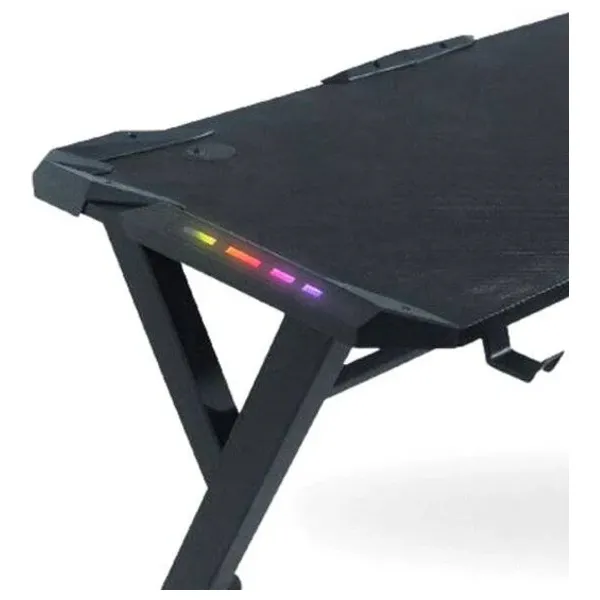  Runda - RGB Gaming & Office Desk - Stylish Design - Durable Metal Frame - Spacious Surface - Black 