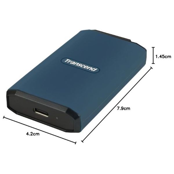 قرص SSD خارجي محمول ترانسيند ESD410C  - سعة 2 تيرابايت - سرعة نقل بيانات 2000 ميجابايت/ثانية - مقاوم للماء والغبار IPX5 - أزرق