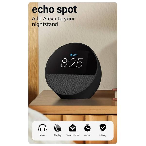 ساعة ذكية ومكبر صوت من اليكسا دوت - شاشة بحجم 2.8 انج - بلوتوث - اسود