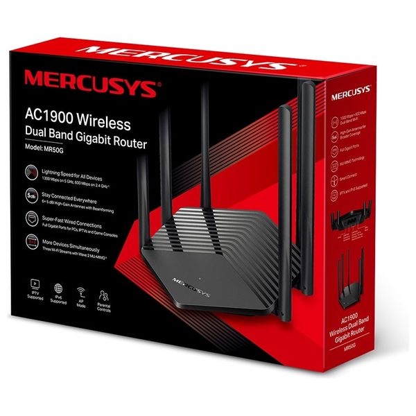 Mercusys EAN-13 Dual-Band Wi-Fi Router - 1900Mbps Speed - 6 High-Gain Antennas - Black