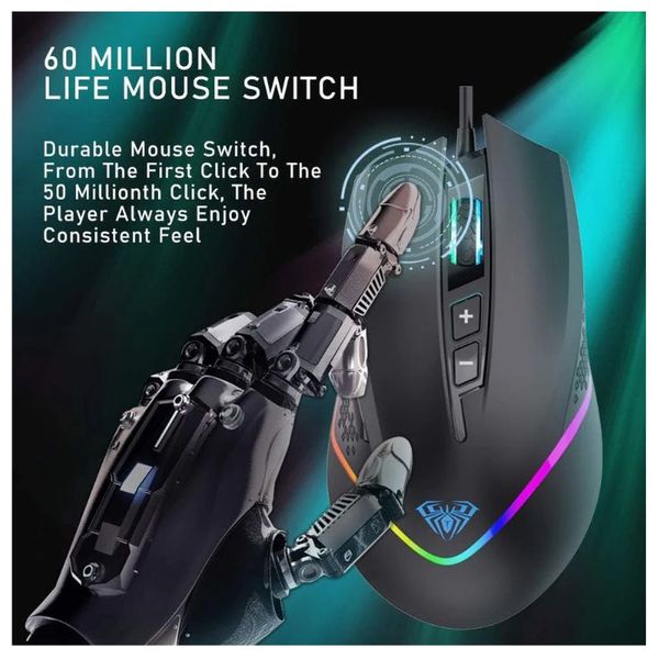 AULA F805 - Wired Gaming Mouse - RGB - 1.8m - Black