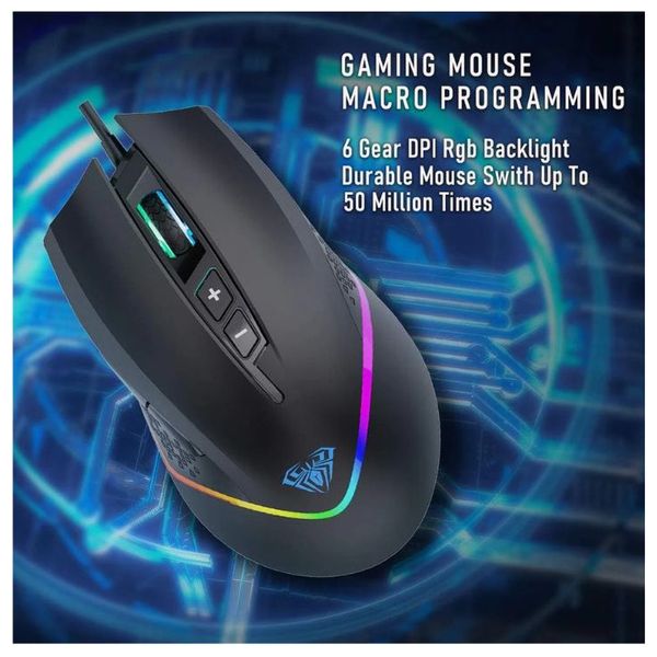 AULA F805 - Wired Gaming Mouse - RGB - 1.8m - Black