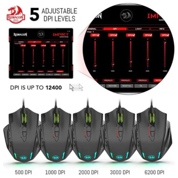  Redragon Professional Gaming Mouse - High adjustable resolution up to 12400 DPI - 2. Buttons and Control - Black 
