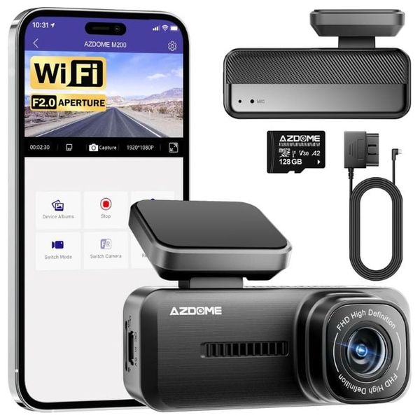  داش كام ازدوم M200 - بدقة 1080P للكاميرا الامامية - زاوية العدسة: 150 درجة - اسود 