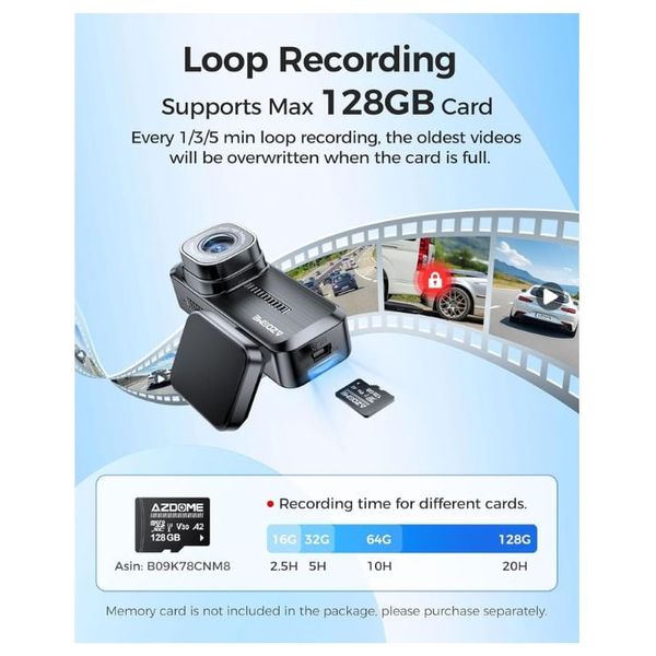  داش كام ازدوم M200 - بدقة 1080P للكاميرا الامامية - زاوية العدسة: 150 درجة - اسود 