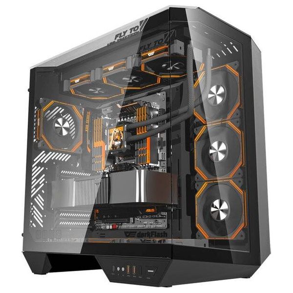  كيس كمبيوتر دارك فلاش DY470 - تصميم زجاجي ثلاثي الجوانب - اسود 