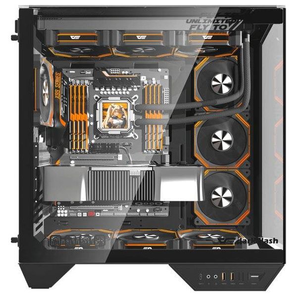  كيس كمبيوتر دارك فلاش DY470 - تصميم زجاجي ثلاثي الجوانب - اسود 