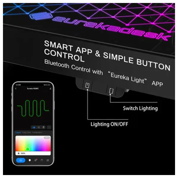 Gaming Desk GTG 143 V3 - LED RGB Lights  - Cup Holder; Headset Stand - Black