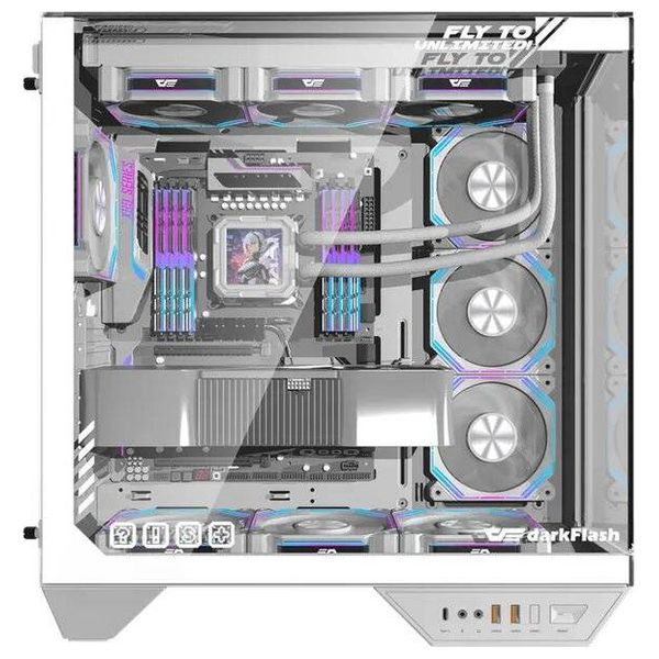  كيس كمبيوتر دارك فلاش DY470 -  تصميم زجاجي ثلاثي الجوانب -  إضاءة ار جي بي - أبيض 