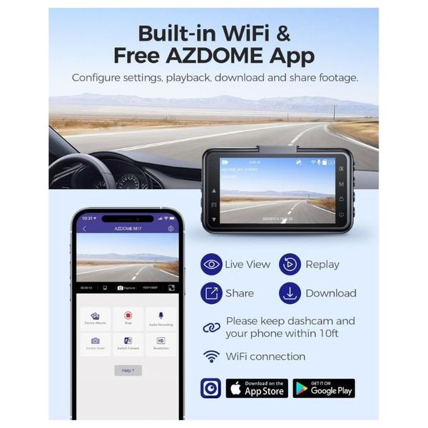  داش كام ازدوم M17-Pro - قناة واحدة بدقة 3K مع عدسات أمامية بدقة 2K وعدسات خلفية بدقة 1K - رؤية ليلية فائقة - أسود 