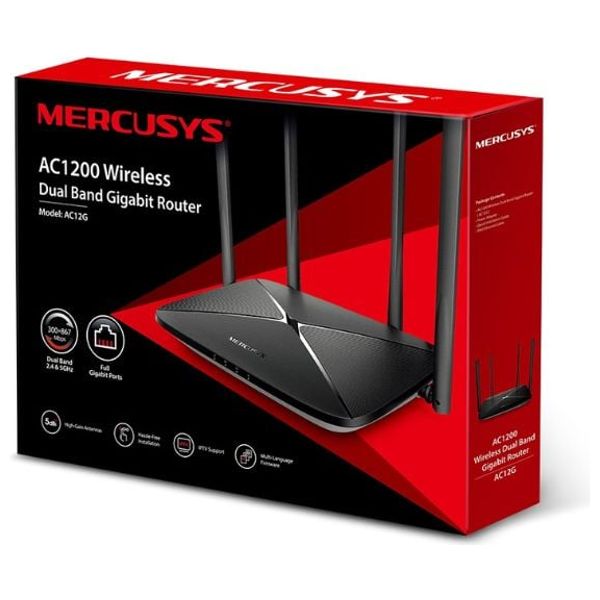 Mercusys AC1200 Dual-Band Wi-Fi Router 1200Mbps - 4 High-Gain Antennas - Black