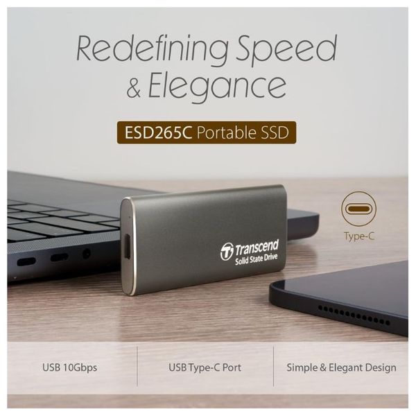  قرص SSD خارجي محمول ترانسيند ESD370C - سعة 1 تيرابايت - يو اس بي 3.2 الجيل الثاني - رمادي 