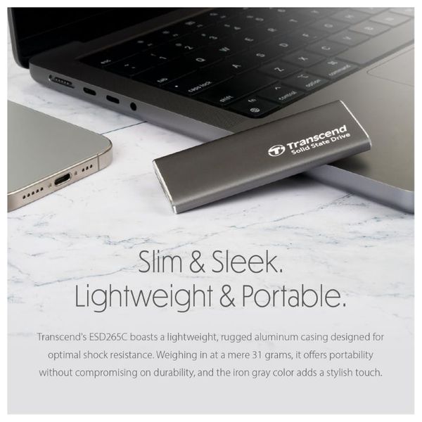  قرص SSD خارجي محمول ترانسيند ESD370C - سعة 1 تيرابايت - يو اس بي 3.2 الجيل الثاني - رمادي 