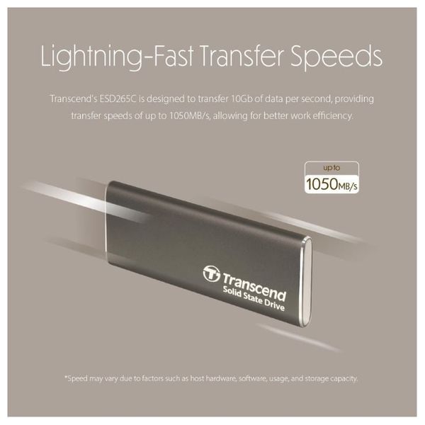  قرص SSD خارجي محمول ترانسيند ESD370C - سعة 1 تيرابايت - يو اس بي 3.2 الجيل الثاني - رمادي 