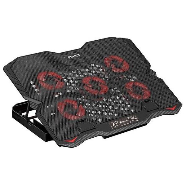 قاعدة تبريد لابتوب إكسترايك مي FN-813 - مزودة بـ 5 مراوح تبريد - إضاءة LED حمراء - تدعم قياس 9 إلى 15.6-انج - حامل هاتف مدمج - زوايا قابلة للتعديل