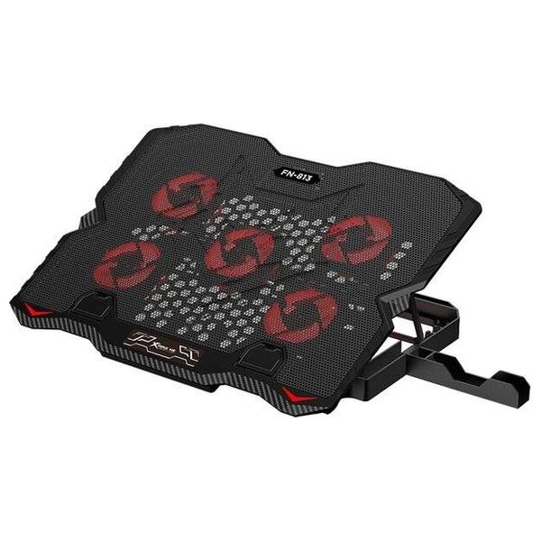  قاعدة تبريد لابتوب إكسترايك مي FN-813 - مزودة بـ 5 مراوح تبريد - إضاءة LED حمراء - تدعم قياس 9 إلى 15.6-انج - حامل هاتف مدمج - زوايا قابلة للتعديل 