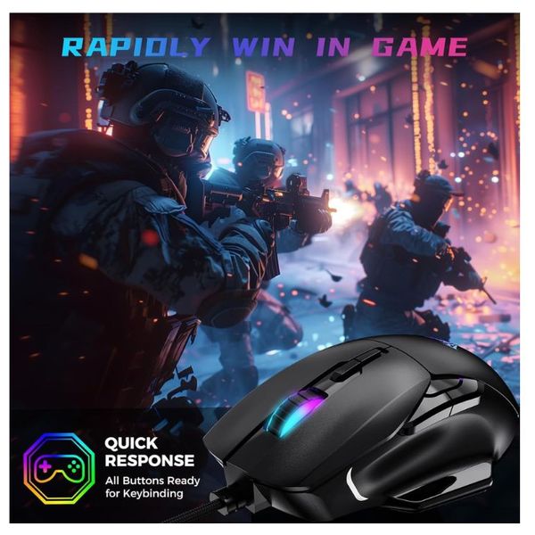 AULA F815 - Wireless Gaming Mouse - RGB - Ergonomic design and high precision - Black