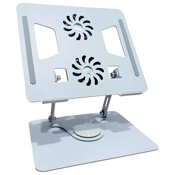  DM YL-906 Aluminum Foldable Laptop Stand with Dual Cooling Fans - 360° Rotatable - Silver 