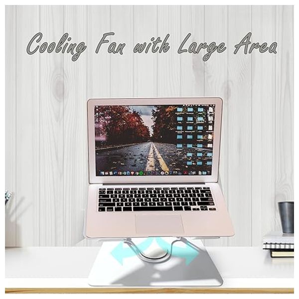  DM YL-906 Aluminum Foldable Laptop Stand with Dual Cooling Fans - 360° Rotatable - Silver 