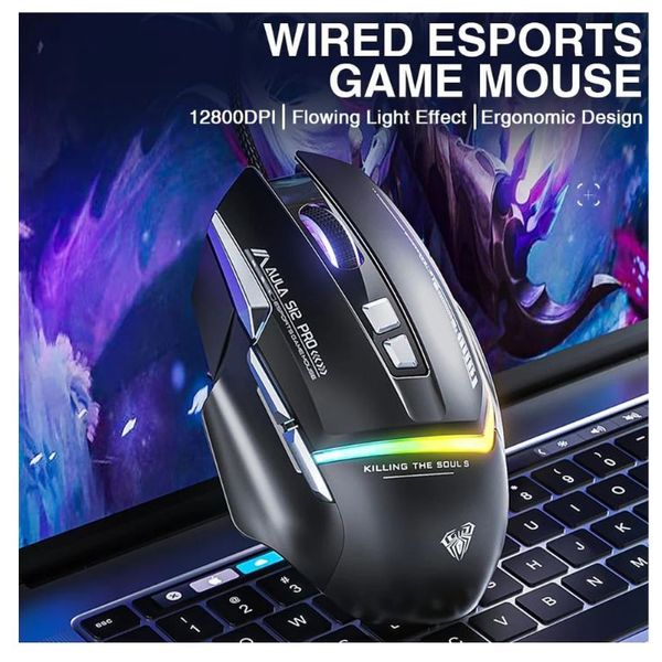 AULA S12 Pro - Wireless Gaming Mouse - RGB - High precision optical sensor - Black