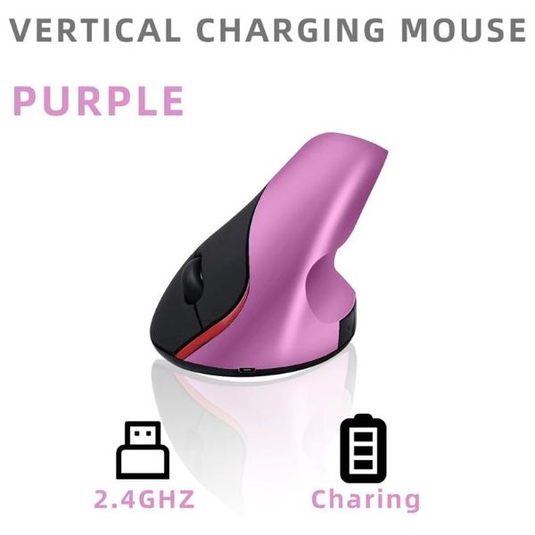 ماوس عمودي جيرتيك JR21 - إعدادات DPI قابلة للتعديل (800، 1200، 1600) - لاسلكي 2.4 جيجاهرتز - بلاستيك عالي الجودة مع قبضة مانعة للانزلاق - بنفسجي