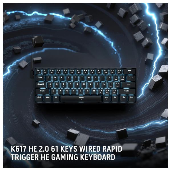 Redragon K617 HE Rapid Trigger - 60% Mechanical Gaming Keyboard - 61 Keys - Wired - Black