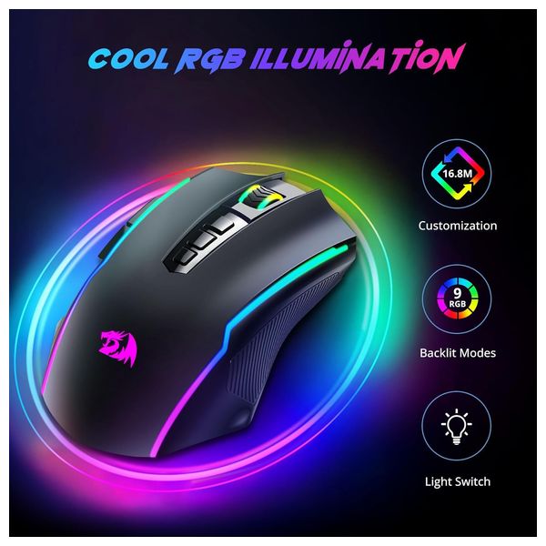  ماوس ألعاب ريدراجون - لاسلكي بدقة 8000 نقطة في البوصة - إضاءة خلفية ار جي بي - أسود 