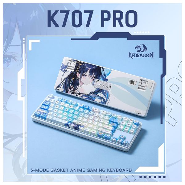Redragon K707 - 80% Hot-Swappable Mechanical Keyboard - Unique Otaku Anime Design - Blue