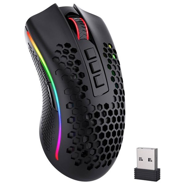  ماوس الألعاب اللاسلكي ريدراجون ستورم برو ار جي بي - 16000 نقطة في البوصة - بطارية مدمجة 1000 مللي أمبير في الساعة - أسود 