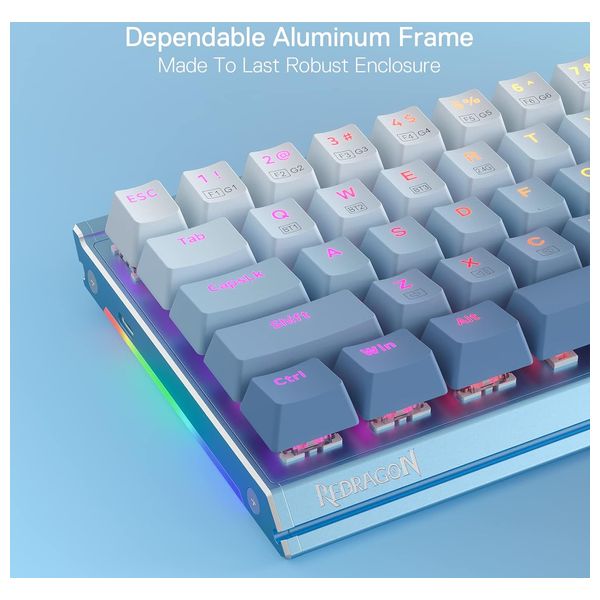 Redragon K641 - Aluminum RGB Mechanical Gaming Keyboard (68 Keys) - Sound Absorbing Foam - Compact Wired Design - Blue