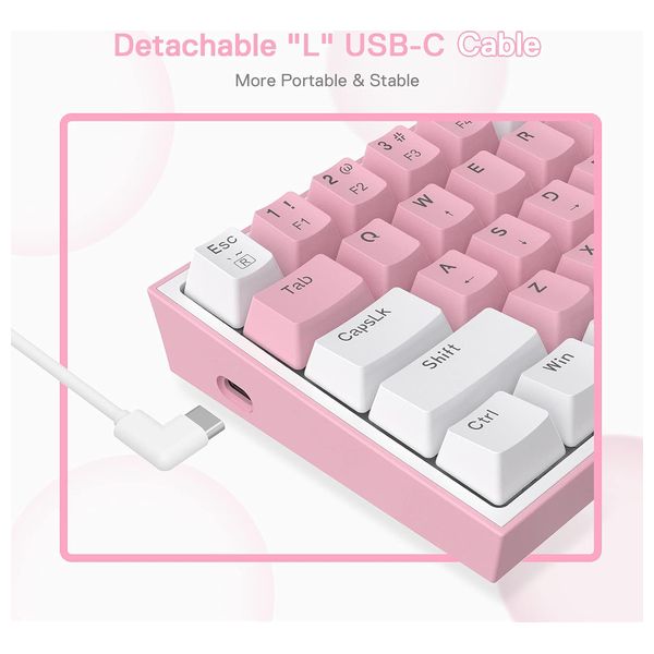  كيبورد ألعاب ميكانيكي ريدراجون K617 Fizz - 60% - سلكي - 61 مفتاح - مفاتيح قابلة للتبديل - وردي 