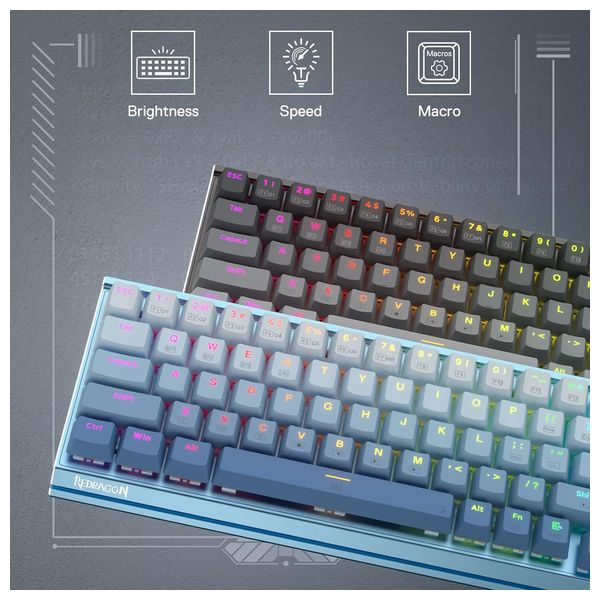 Redragon K641 - Aluminum RGB Mechanical Gaming Keyboard (68 Keys) - Sound Absorbing Foam - Compact Wired Design - Blue