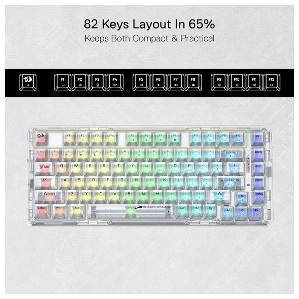 Redragon K649 Pro - Mechanical Gaming Keyboard - Full-Transparent - 82 Keys - White