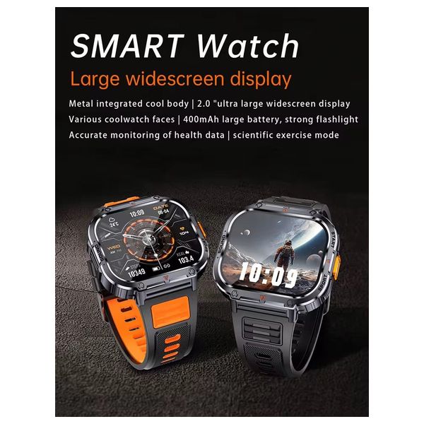 ساعة ذكية لوكمات - NX23 - بشاشة 2 انج , شاشة لمس كاملة - مقاومة الماء IP68 - اسود