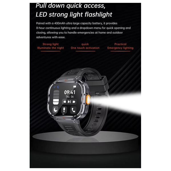 ساعة ذكية لوكمات - NX23 - بشاشة 2 انج , شاشة لمس كاملة - مقاومة الماء IP68 - اسود