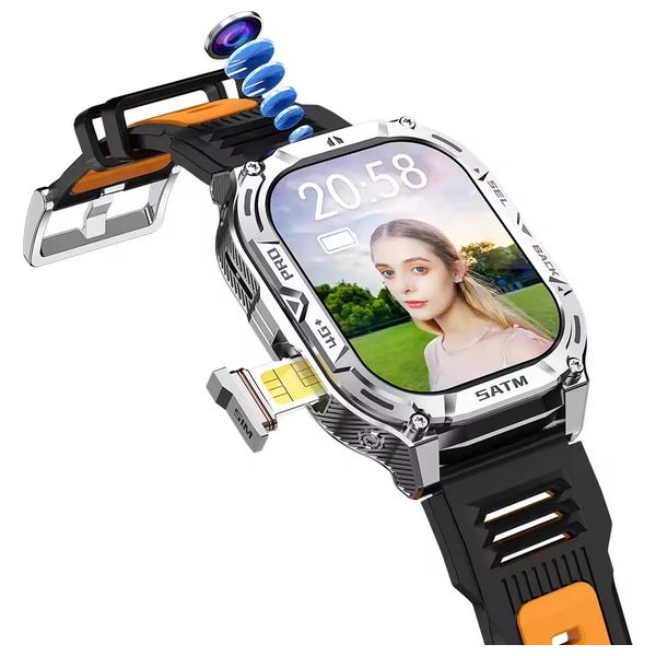  ساعة ذكية بنظام اندرويد 4G من دوميوير - B25 - شاشة اموليد  كبيرة - كاميرا  تتبع اللياقة والصحة - مقاومة للماء IP67 