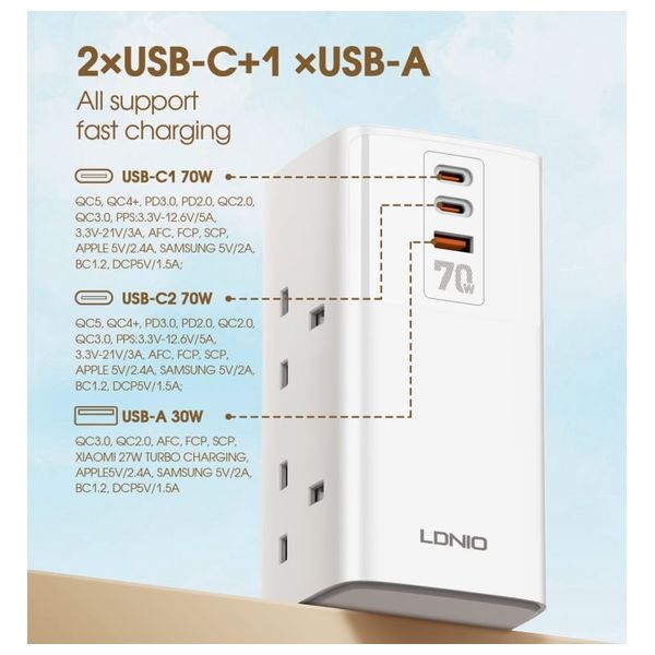  URPower SK4396 - Extension Socket - 4 Ports - Cable Length 2meters - 70W - White 