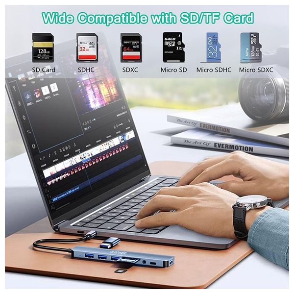  UR Power UH81CR - 8 in 1 USB-C Hub - Up to 5 Gbps - Silver 