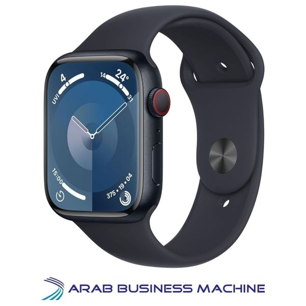  ساعة ابل - Series 9 - ملم45 - هيكل من الألومنيوم باللون الاسود مع حزام رياضي اسود 