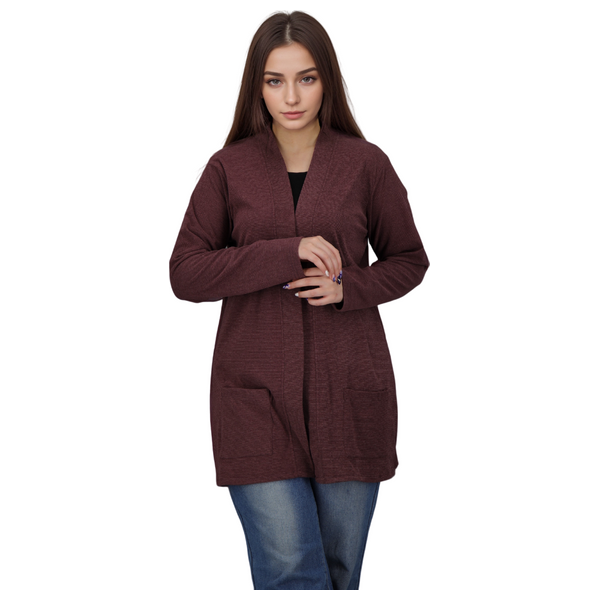 جاكيت نسائي طويل بقماش ناعم من انكي - XL - ماروني